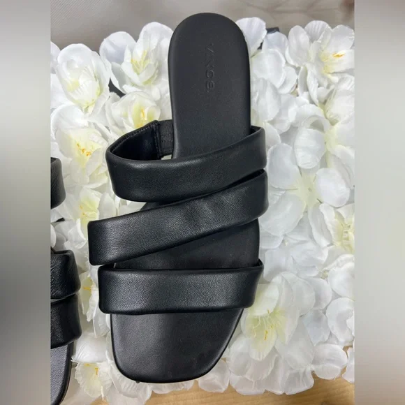 Vince leather Black Triple-Band Slide Sandals - Picture 3 of 8